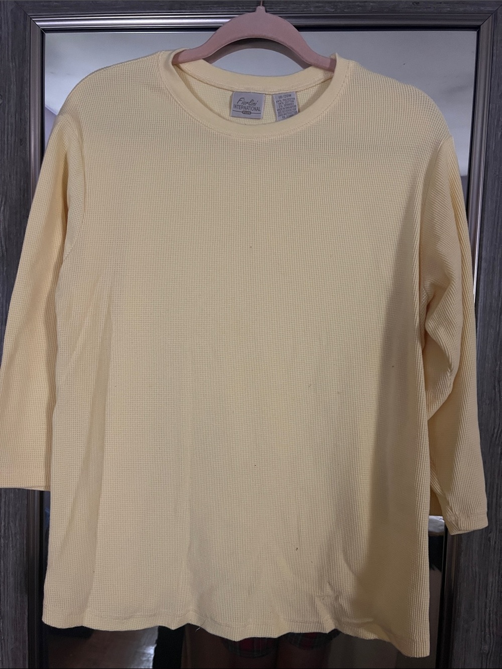 Light Yellow Waffle-Knit Long Sleeve Crewneck Top
